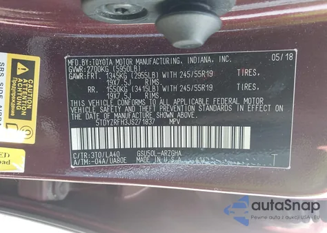 2018 Toyota Highlander Limited Platinum from USA, damaged, VIN 5TDYZRFH3JS271837